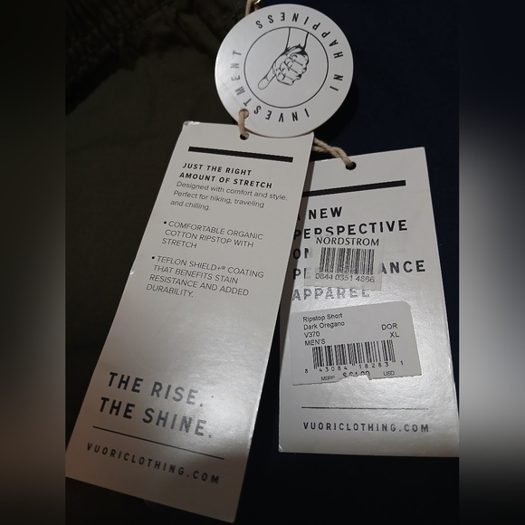 Vuori Dark Oregano/Olive Ripstop Organic Cotton Shorts w/ Teflon Shield Coating - Picture 7 of 9